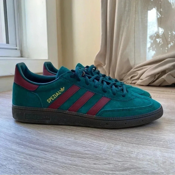 New Adidas Originals Handball Spezial Trainers Sneakers Shoes Green Burgundy - Picture 3 of 13